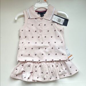 Pink matching baby tennis outfit with skirt